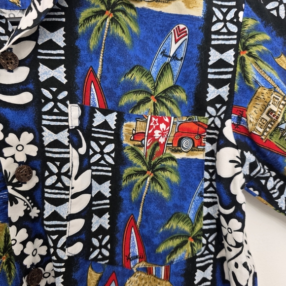 Blue and White Casual Button Down Shirt with Floral Design Boy Size 14 - Picture 4 of 10